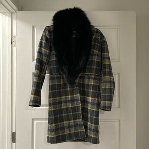 DolceCabo Tweed Coat with Fox Fur Collar